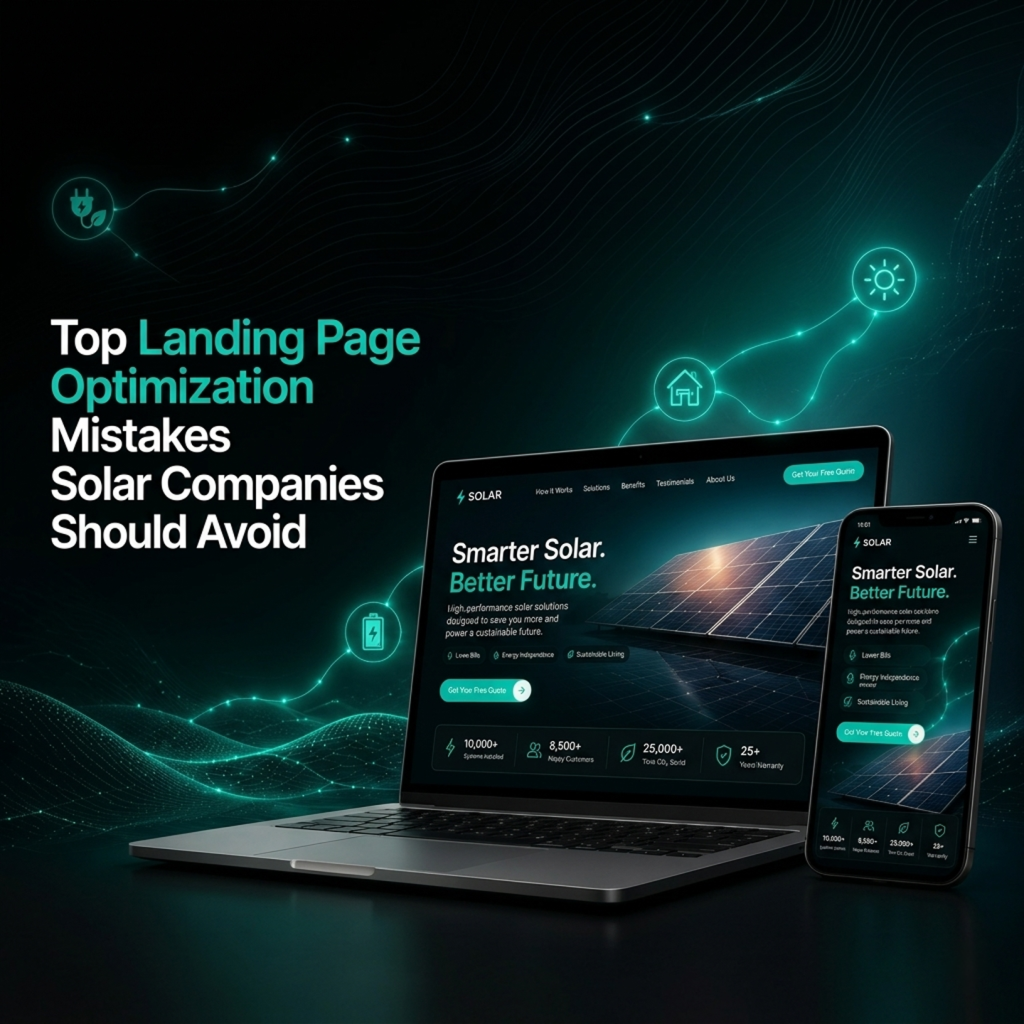 Landing page optimization tips showing common mistakes solar companies should avoid to improve lead generation and conversion rates.