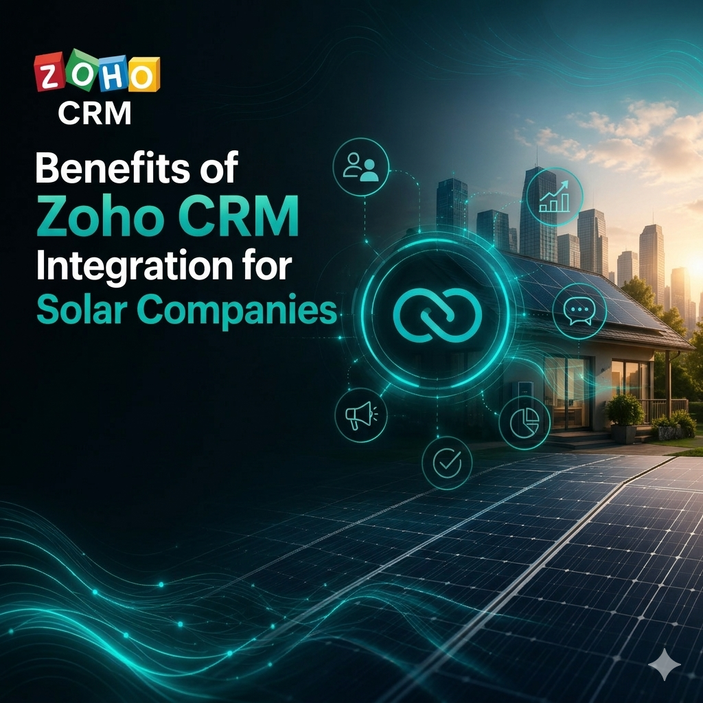 Software Zoho CRM integration helping solar companies manage leads, automate workflows, and improve customer relationships. 