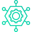 Gear symbol with connecting edges showing quick and easy setup process of OpenSolar