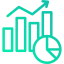 Bar and pie chart showing positive preformance of landing page design by Monkey Solar