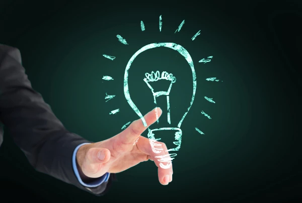 Man pointing finger on idea bulb illustration