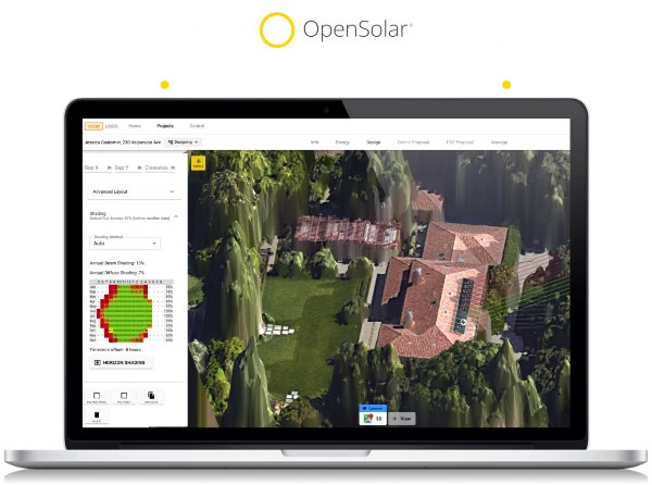 Laptop screen showing UI of OpenSolar Software